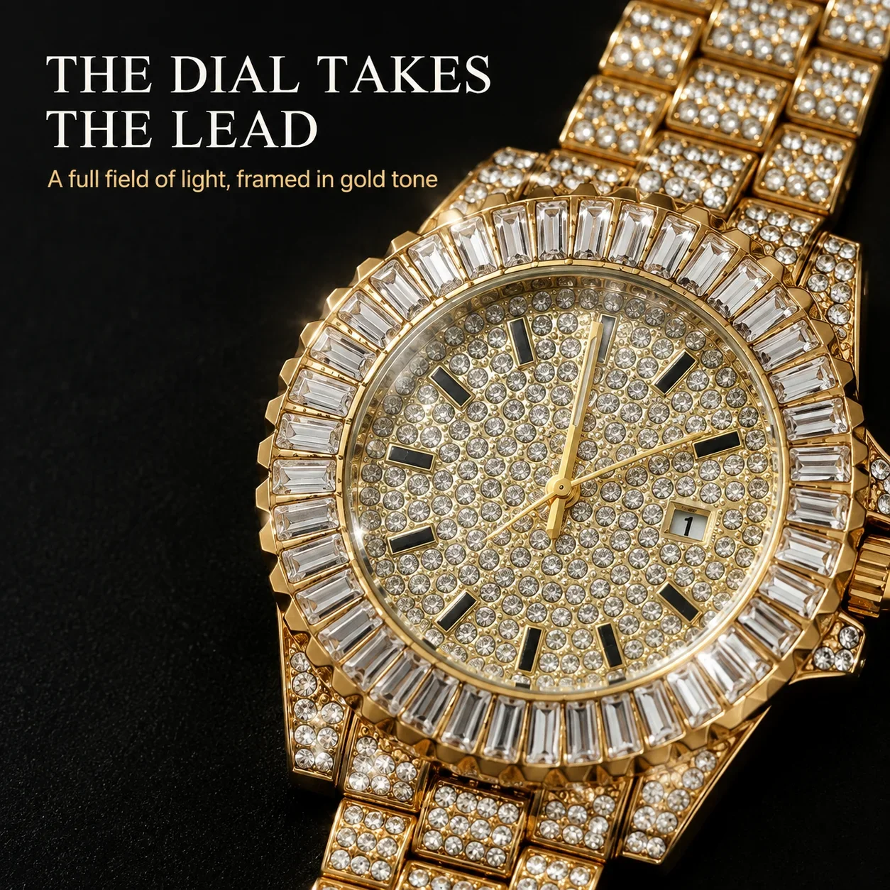 Bright square diamond ring quartz watch, full chain shape strap, popular and trendy daily travel