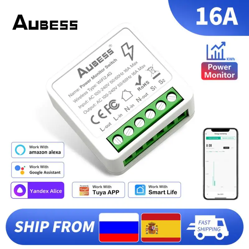 Tuya 16A MINI Wifi Switch DIY 2-way Remote Control Timer Relay Automation For Smart Life Work With Alexa Google Home Alice