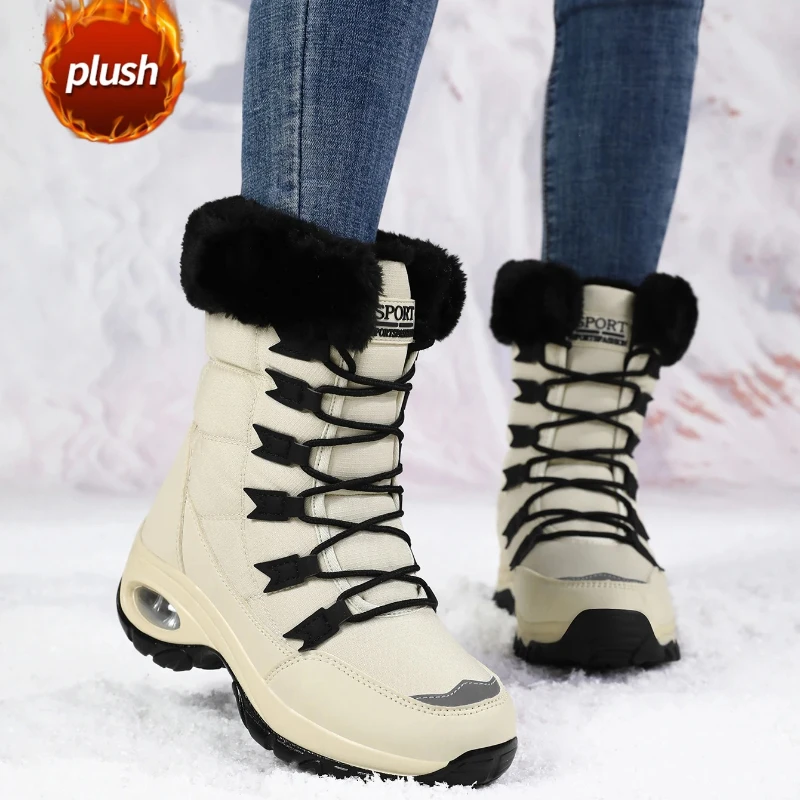 

Winter Snow Boots Women Waterproof Suede Warm Plush Non-Slip Rubber Sole Skiing Hiking Shoe Stylish Solid Color Zapatillas Mujer