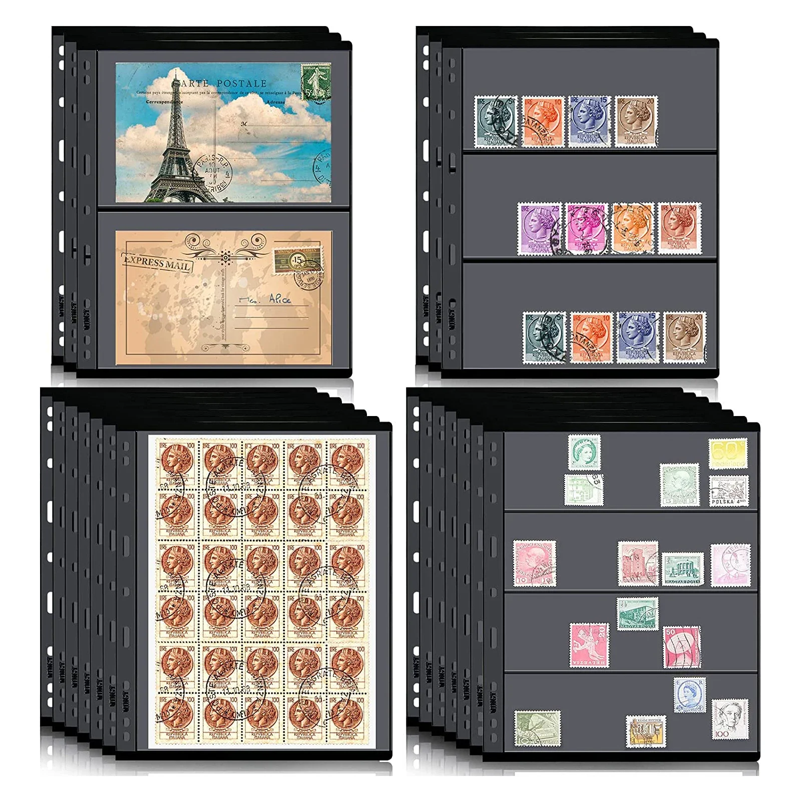 10pcs /Lot Stamp Album Collection Refill Pages 2 3 4 5 7 Grid Lines Acid Free Stamp Holder Sheet Black Clear Money Banknote Page