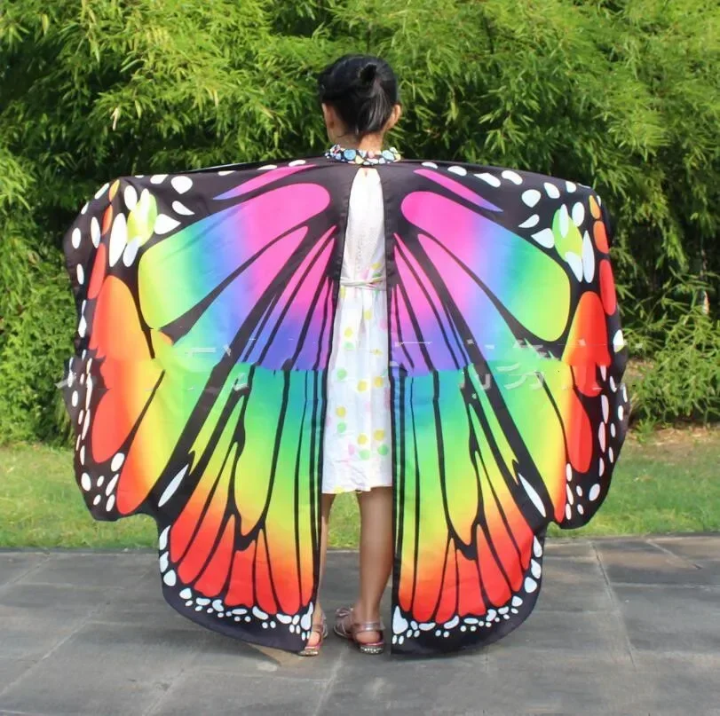 

Wholesale Kids Butterfly Wings Costume For Girls Halloween Dress up Party Favors Rainbow Butterfly Wings Shawl Soft Fabric Color
