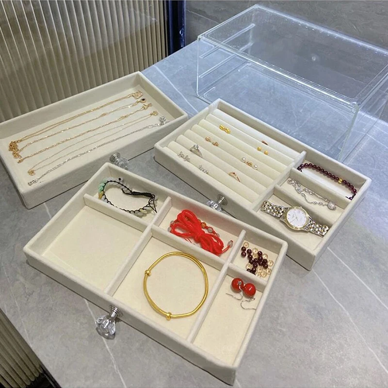 Three Layer Pull-out Jewelry Storage Box Anti Oxidation Earrings Studs Necklaces Velvet Acrylic Exquisite Jewelry Box TMZ