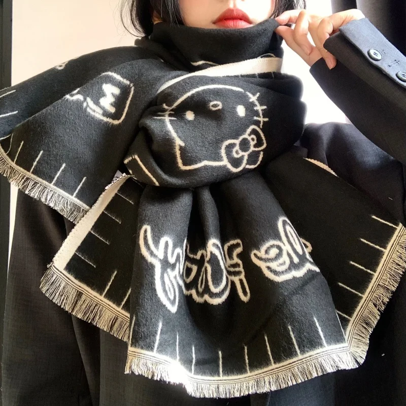 جديد سانريو مرحبا كيتي وشاح دافئ أفخم مزدوج الوجهين وشاح شتاء دافئ رشاقته لطيف الحلو الفتيات عطلة العصرية الإبداع الهدايا #1