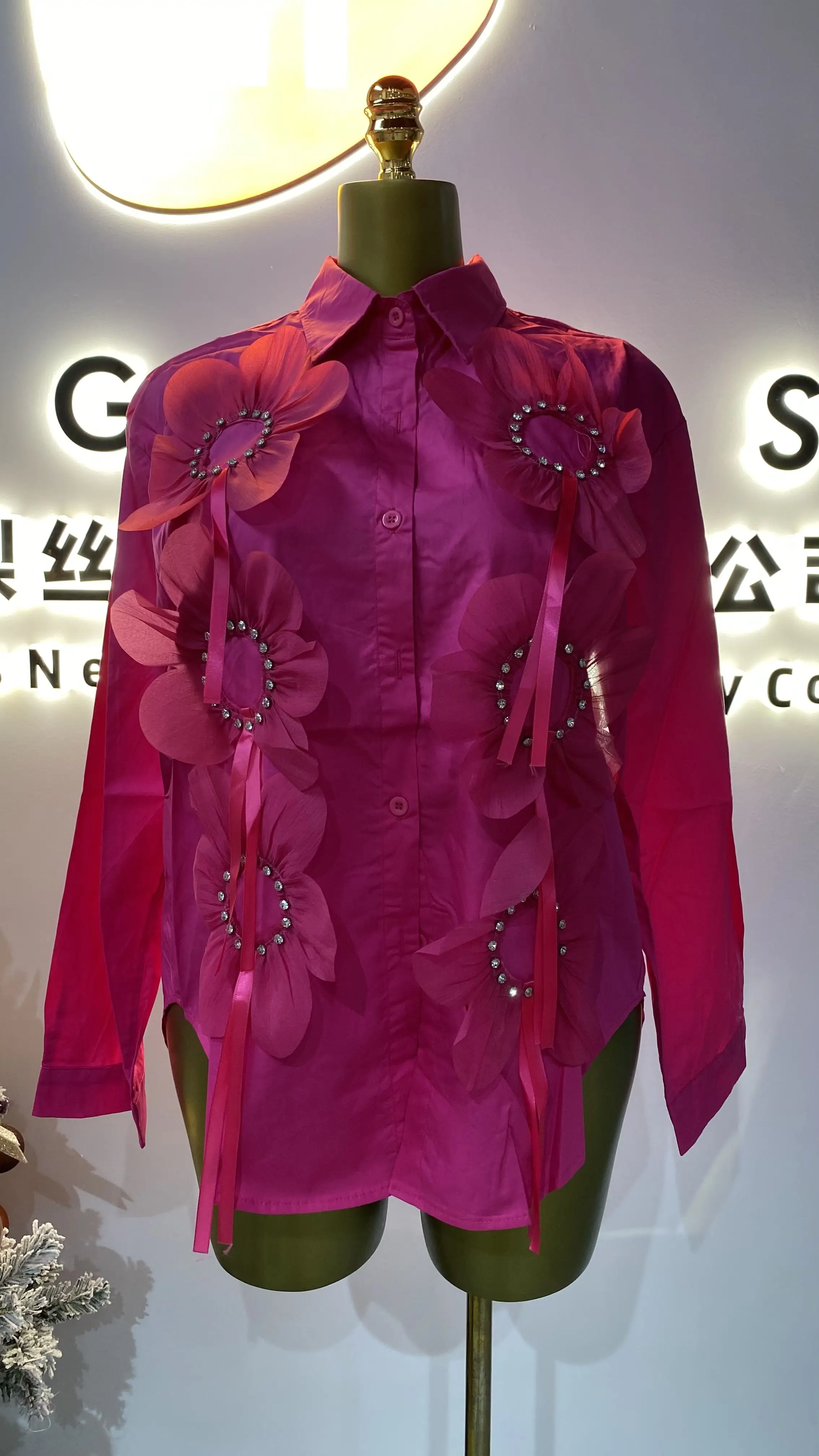 Otoño de manga completa blusas casuales mujeres linterna manga camisas florales señoras Casual Tops ropa mujeres al por mayor-GZMM393