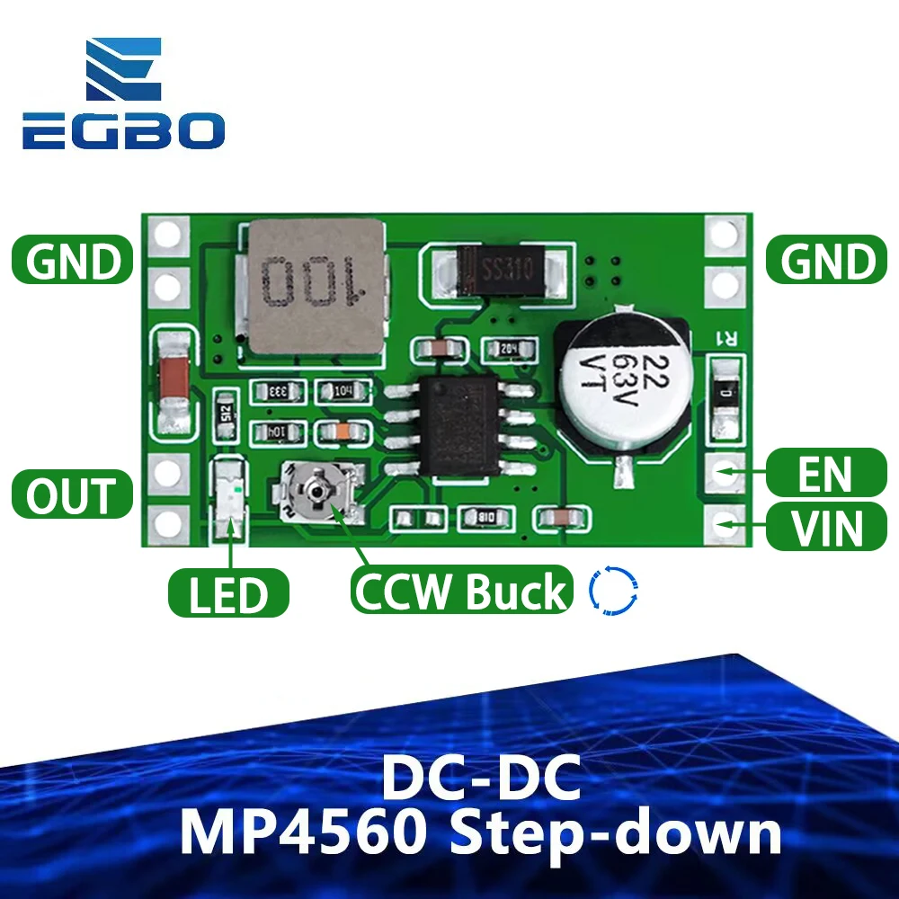 1~10PCS EGBO 2A DC-DC MP4560 Step-down Stabilized Voltage Supply Module Output 8～55V to 12V 9V 5V 3V