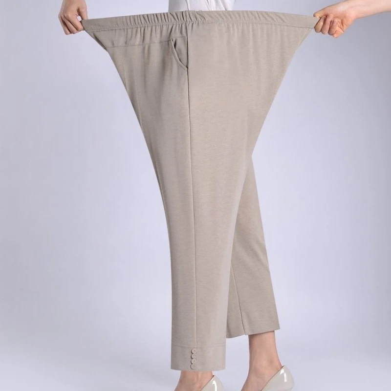 Plus Size 7XL8XL High Elastic Pants For Middle Aged Old Women Spring Summer Pants Thin Elastic Waist Straight Leg Pants Ankle Le