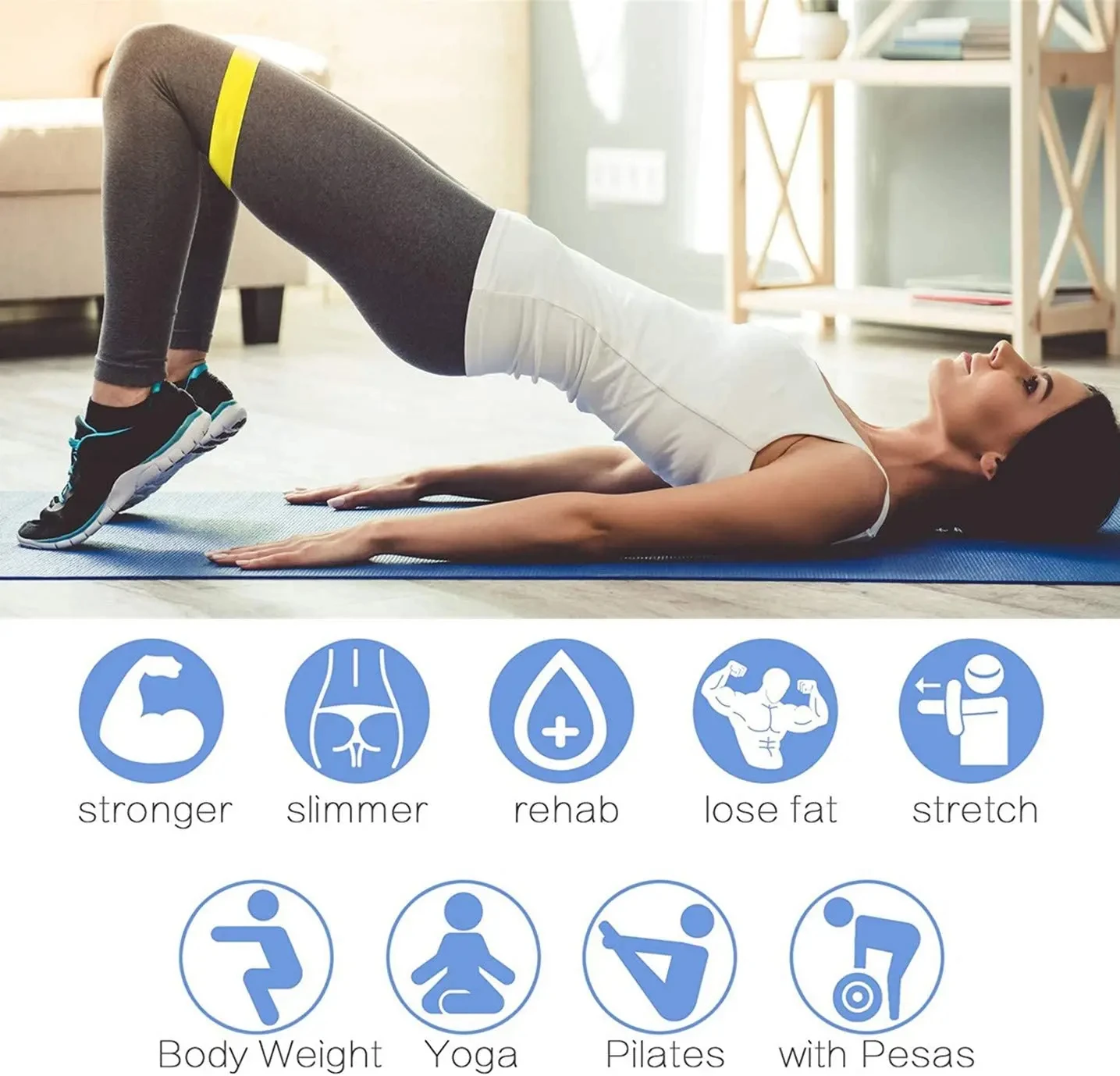 Fitnessstudio mit elastischen Bändern, Fitness-Trainingsgeräte, Yoga-Widerstandsbänder, Übungsvolumen, Fitnessstudio-Training, Bodybuilding, Pilates – Detail 12