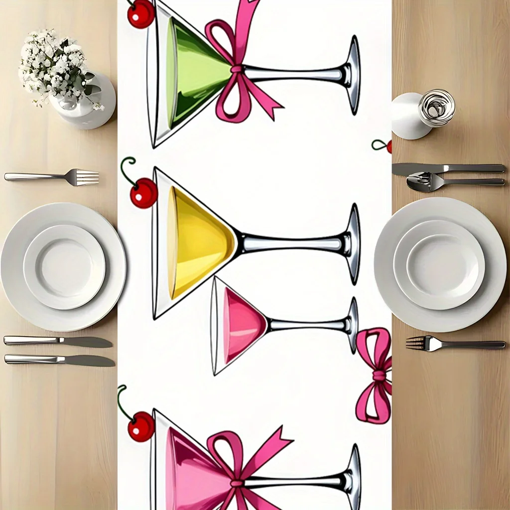Colorful Cocktail Pattern Table Runner - Durable Rectangular Table Cover for Anniversary, Wedding, Holiday Parties & Dining