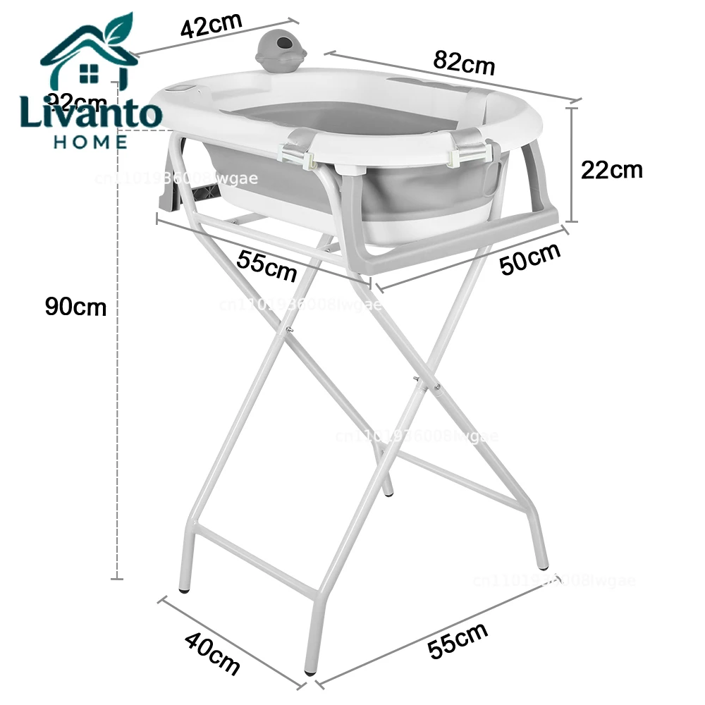 

Baby Foldable Bath with Steel Stand, Integrated Thermometer, Hat, Ergonomic Cushion and Dread Pipe, Compact and Transportable, 0
