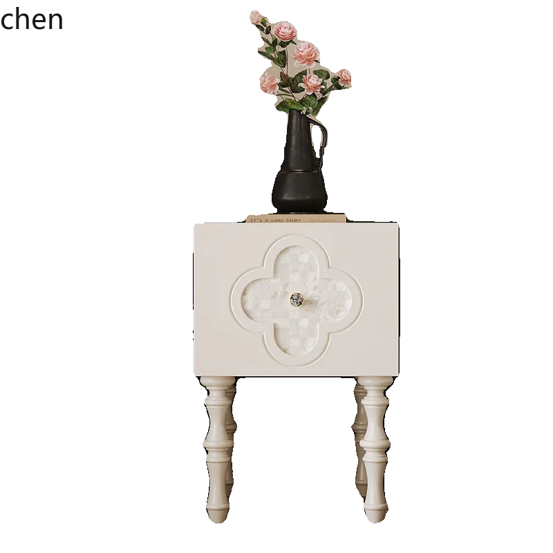 HXL white four-leaf clover shell bedside table bedside table solid wood storage cabinet