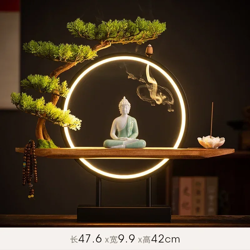 Sakyamuni Peripherals Buddha Figurine Large Buddhist Statue Tathagata Buddha Figure Buddha Model Led Ring Light Home Decor Items