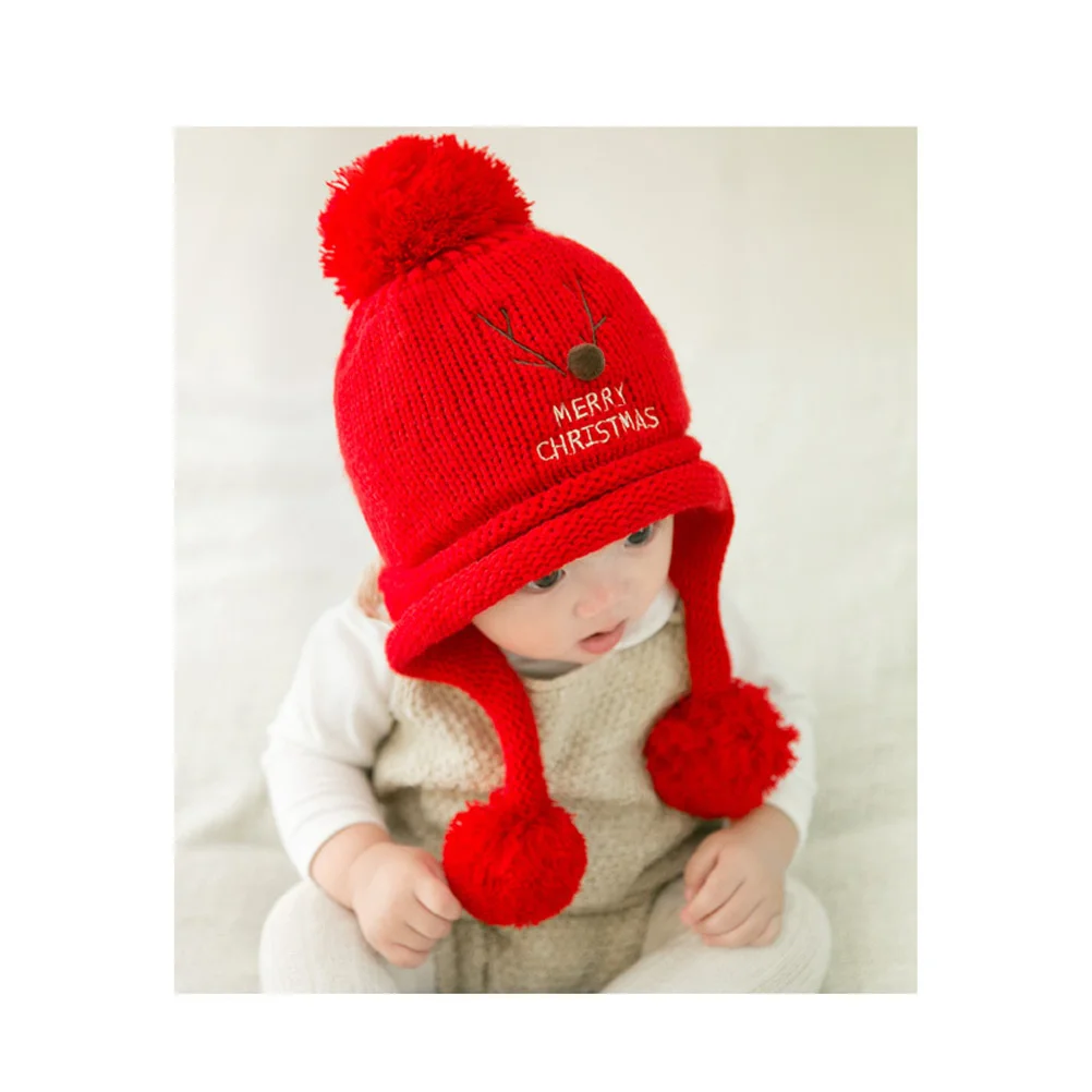 

Baby Kids Winter Warm Earflap Beanie Thick Wool Knit Hat Christmas Deer Pattern Toddler Hat Boys Girls Winter Hats