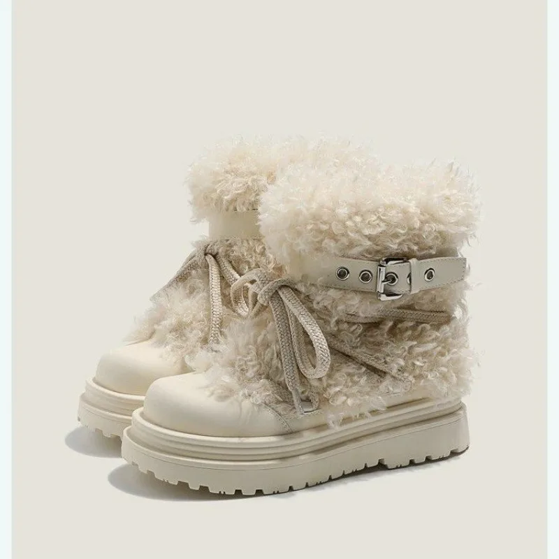 

Bow Platform Women Snow Ankle Boots Fur Designer Fashion Short Plush Flats Cotton Shoes 2026 Trend Warm Cozy Winter Botas Mujer