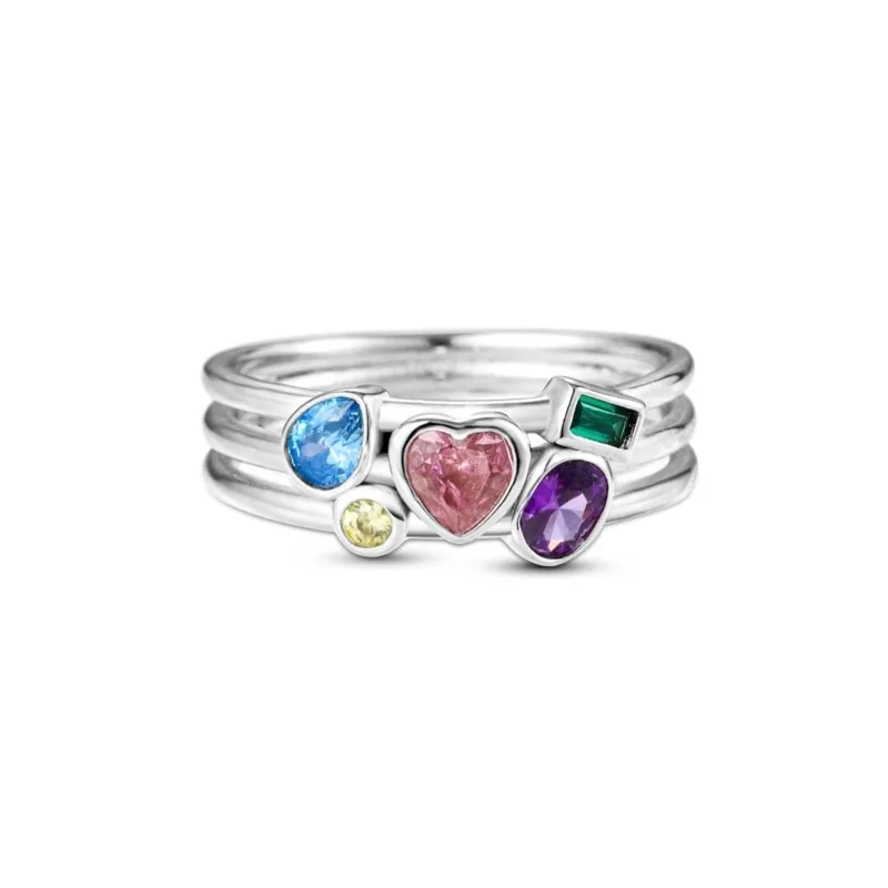 MISEFF 925 Sterling Silver Wide Colorful Zirconium Strip Rings For Wedding Engagement Birthday Silver Rings Jewelry Gift