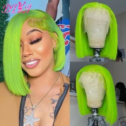 Light Lime Green Bob Wig Human Hair 13x4 Frontal Lace Wig Human Hair Pre Plucked HD Lace Bob Straight Colored Human Hair Wigs