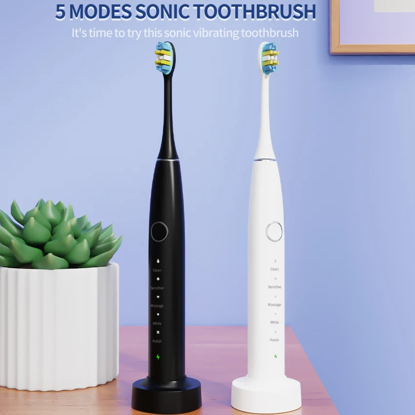 

LANDOT 5 Modes Sonic Electric Toothbrush, Rechargeable High Frequency Vibration Toothbrush with Smart Timer for Adults