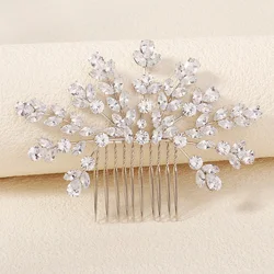 Luxury Zirconia Flower Hair Comb for Women Silver Rhinestone Insert Comb Princess Party Hair Clips Headpiece Accessories