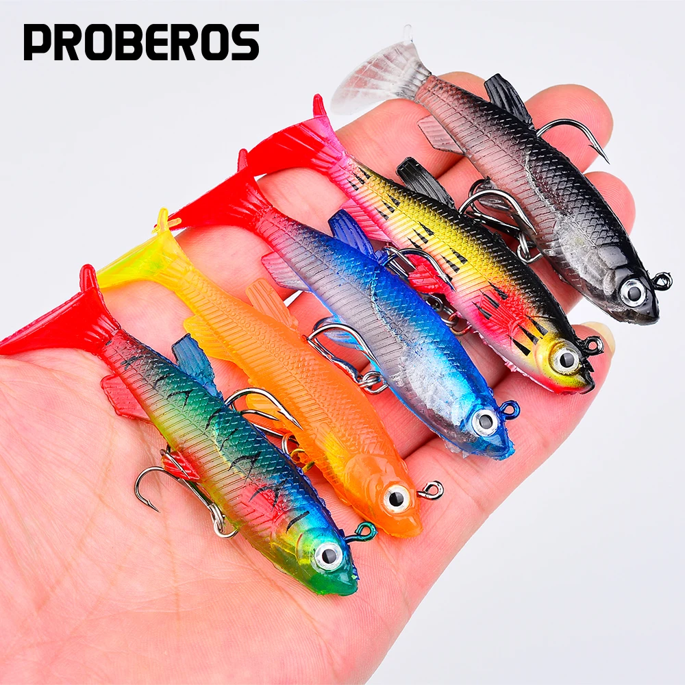 Proberos 5-teiliges Set mit weichen Angelködern und Drei-Dorn-Haken – 13,5 g/0,47 oz, ideal für das Angeln in Salzwasser und Süßwasser.