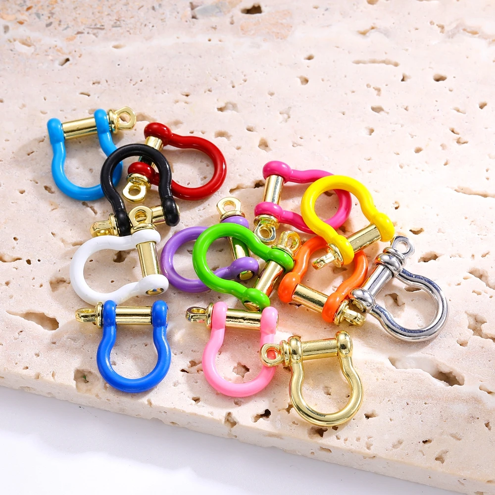 Juya 2 4Pcs/Lot DIY Colorful Enamel U-Shaped Pendant Fasteners Carabiner Screw Clasps Accessories For Handmade Jewelry Making