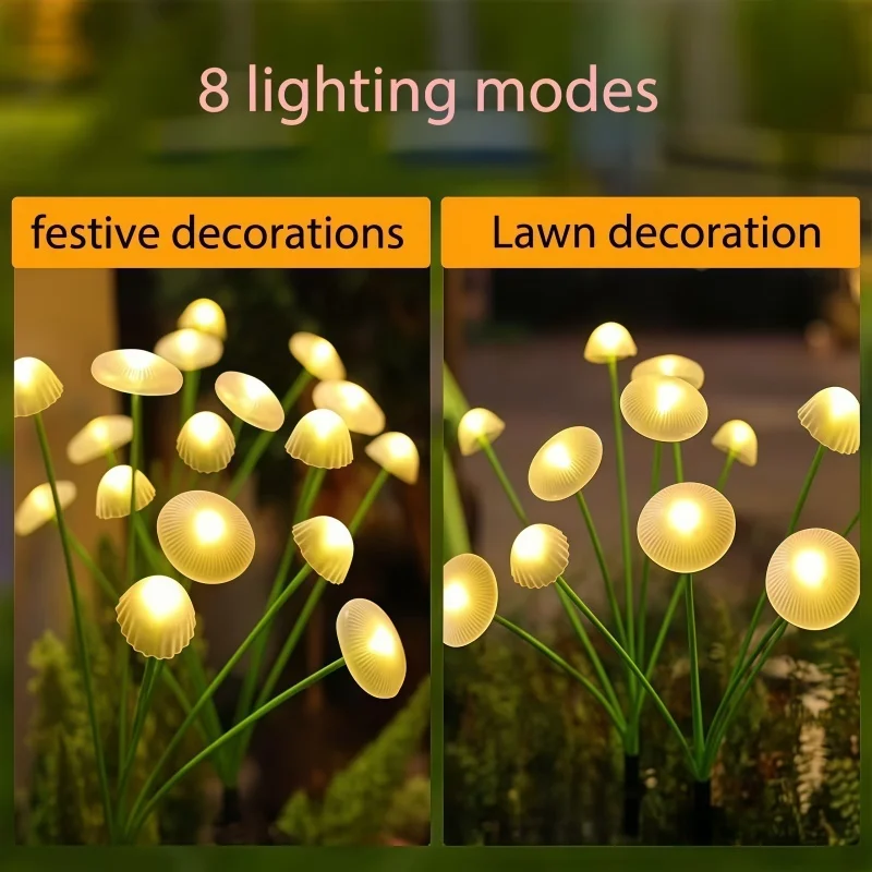 Solar Jellyfish Mushroom Stake Lights IP65 Waterproof Garden Yard Decor 6-10LED 2 Modes Steady Flashing Warm Multicolor
