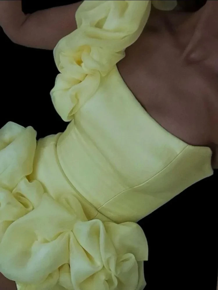 Ins 2024 New Women Celebrity Sexy Yellow Satin Party Dress Girls Birthday Night Club Party Dress