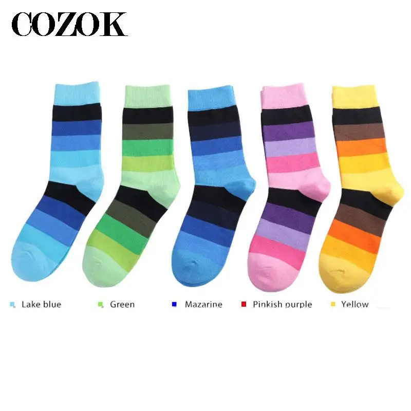5 Pairs Plus Size 47,48 Rainbow Socks Mens Happy Colourful Combed Cotton Crew Socks Party Gifts Creative Socks Calcetines Hombre