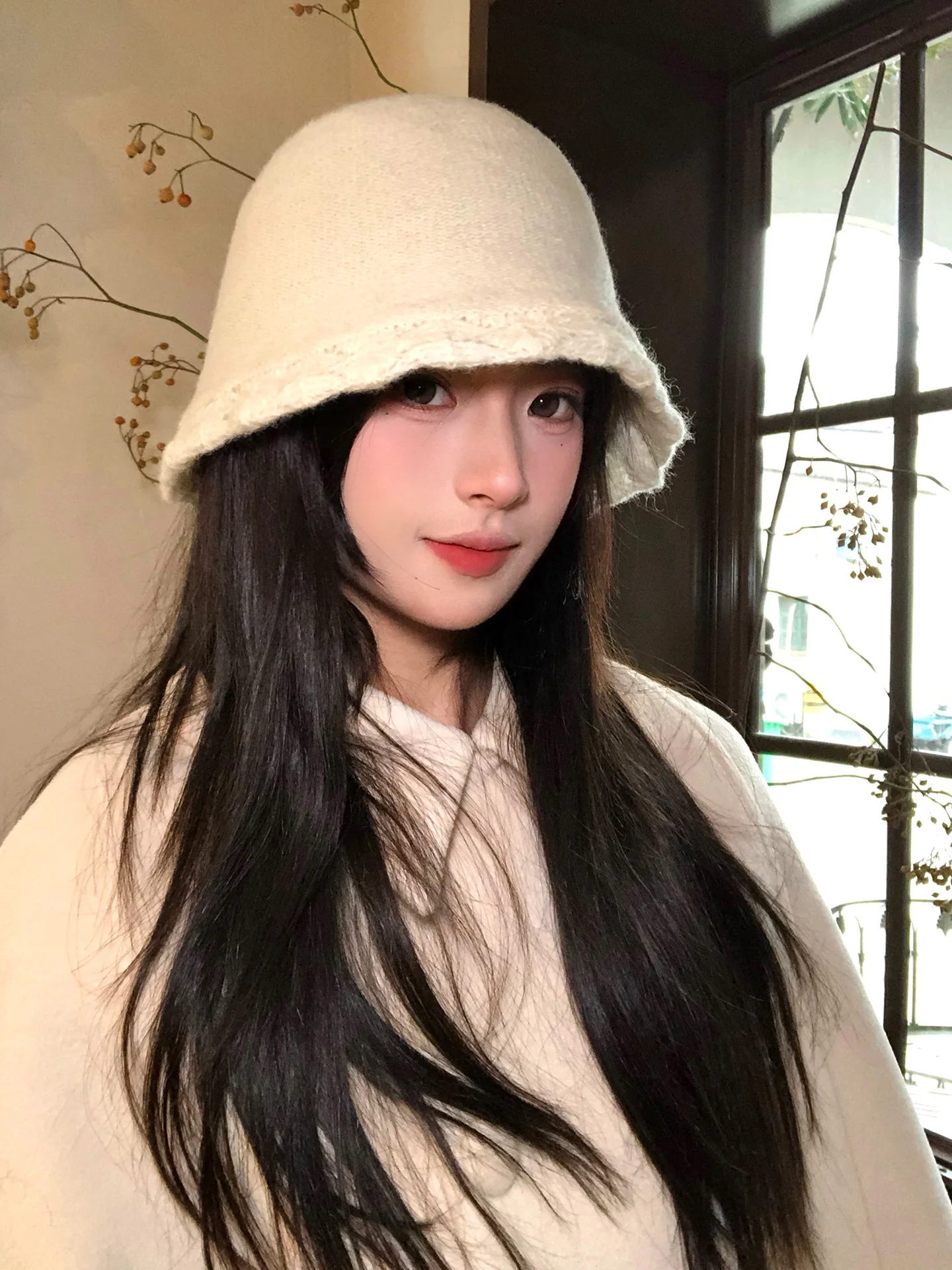 Warm Knitted Fisherman Hat Women's Autumn Winter Fashion Large Circumference Face Slimming Versatile Floral Lace Hat