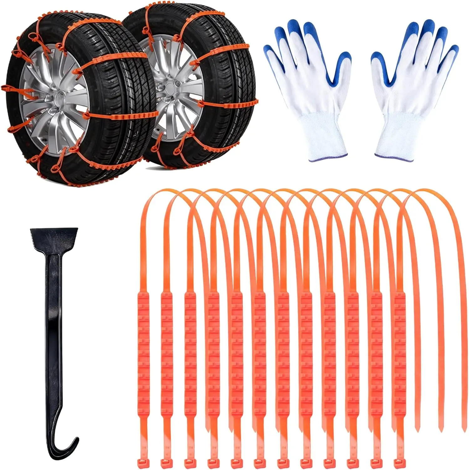 

12 PCS Adjustable Snow Chains for Car, SUV, Pickup – Anti-Slip, Reusable, Winter Traction on Ice, Snow, Mud, Sand, Mountain Road