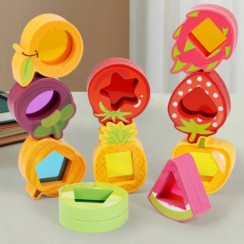 كتل فواكه وخضروات أكريليك للأطفال الصغار ألعاب تعليمية معرفية للتعرف على الألوان والتنسيق بين اليد والعين #4