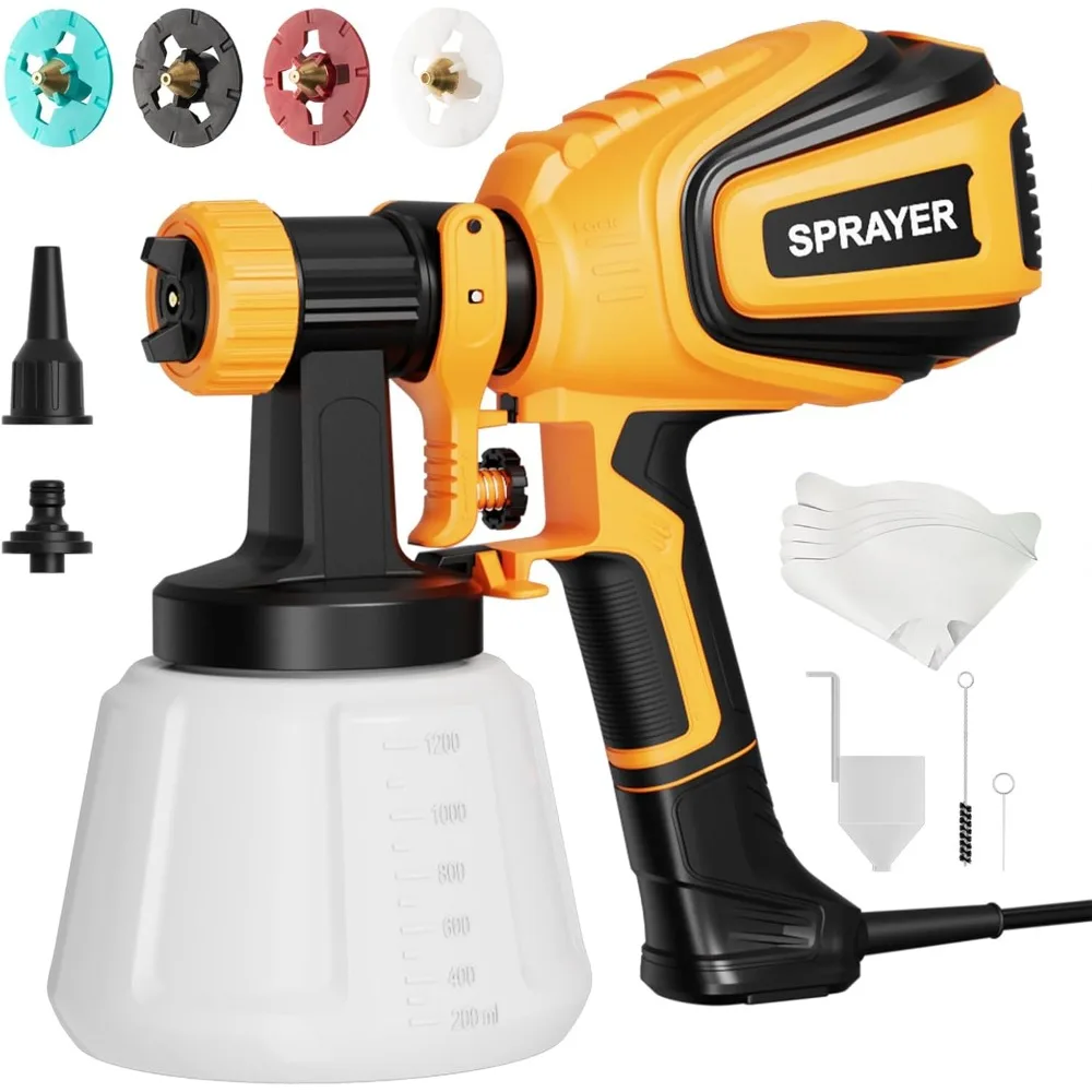 

Paint Sprayer, 700W HVLP Spray Gun with Cleaning & Blowing Joints, 4 Nozzles and 3 Patterns, Easy to Clean, for Furniture