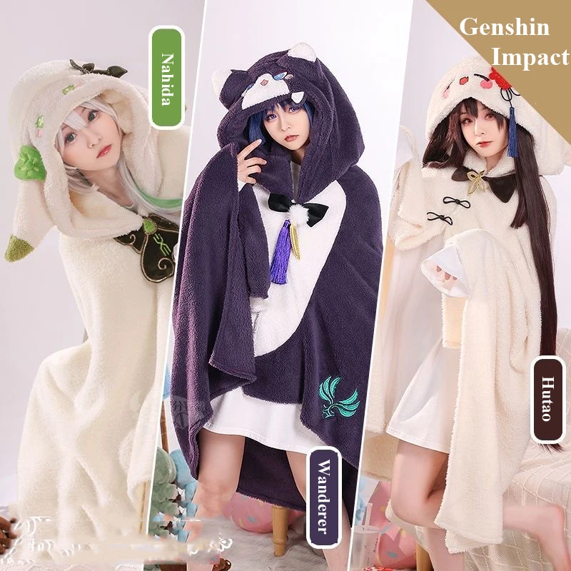 Game Genshin Impact Pajamas Nahida Scaramouche Wanderer Hutao Cosplay Unisex Homewear Sleepwear Cloak Cape Coat Blanket Shawl