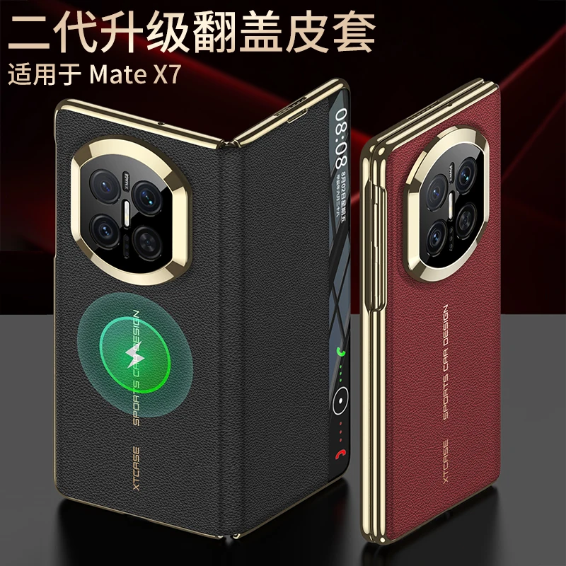 Smart Genuine Leather For HUAWEI Mate X7 Case For Magsafe Flip Protector Business Mobile Phone Cover