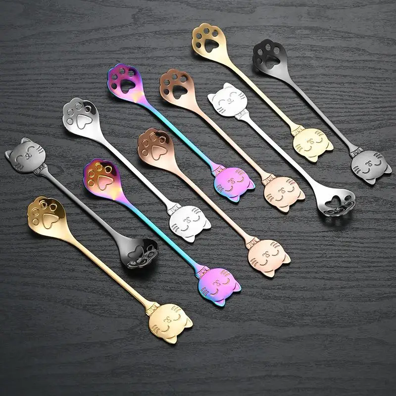 Creative Cat Claw Spoon Ice Cream Cake Dessert Teaspoon Scoops Tableware Kitchen Accessories Stainless Steel Coffee Mixing Spoon