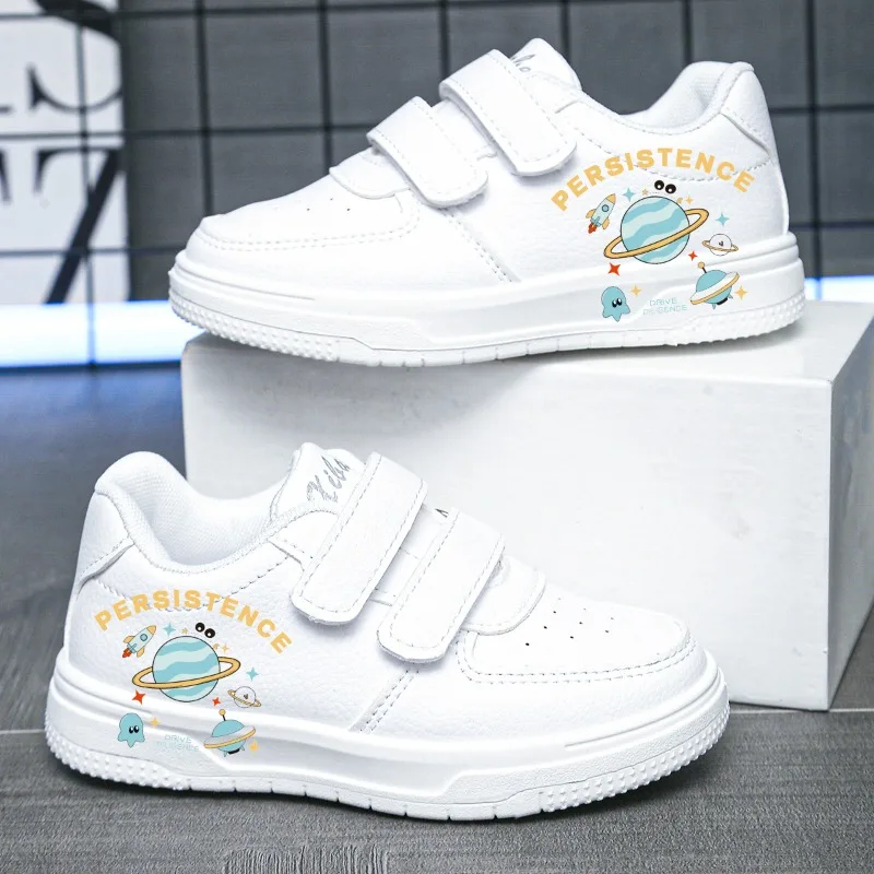 Boys School White Shoes with Cartoon Printed Fashion Kids Skate Sneakers Classic Casual Soft Comfortable Easy To Wear 21-38 New