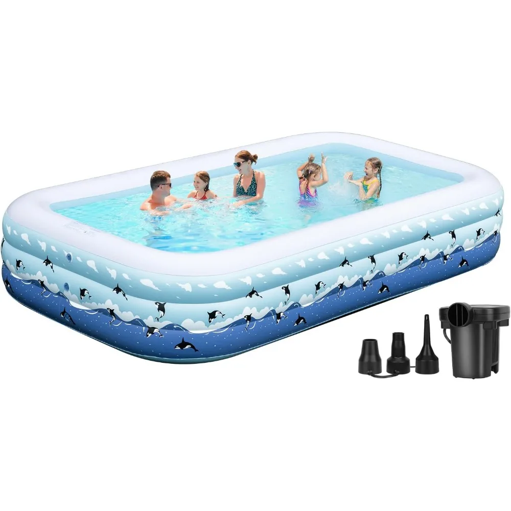 

Inflatable Pool with Pump, 130"x72"x22" Large Blow Up Pool Inflatable Swimming Pool for Adults