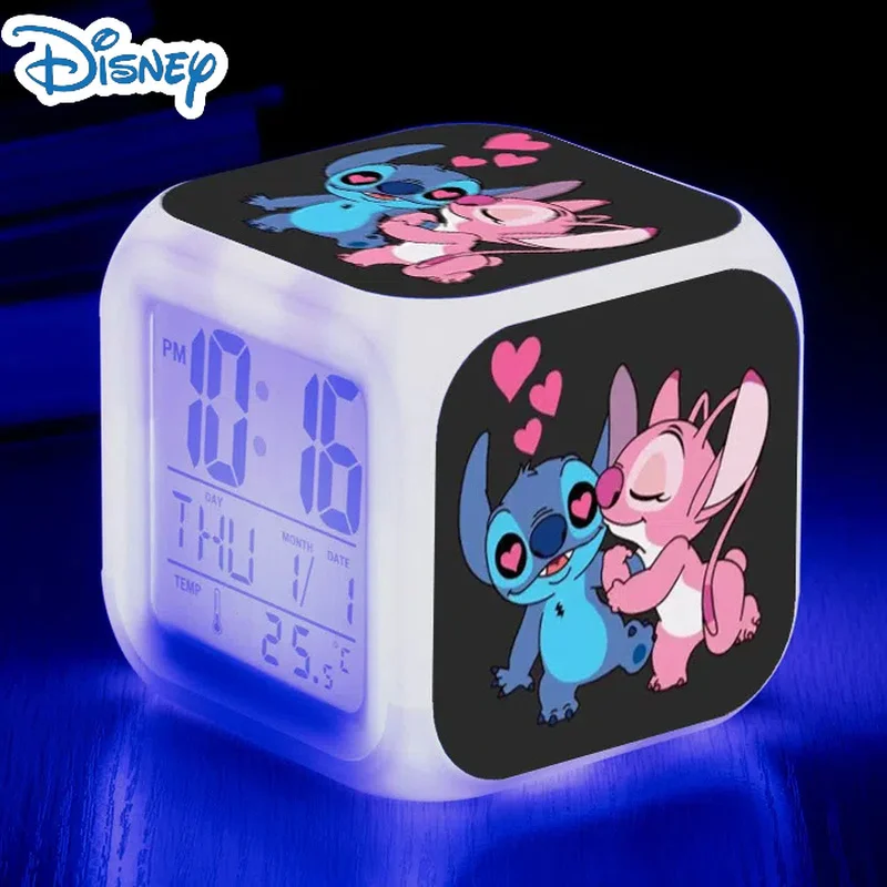 Stitch Alarm Clocks Night Light Color Disney Change 7 Led Desk Home Decor Anime Lilo&Stitchs Stich Kids Cartoon Birthday Gift