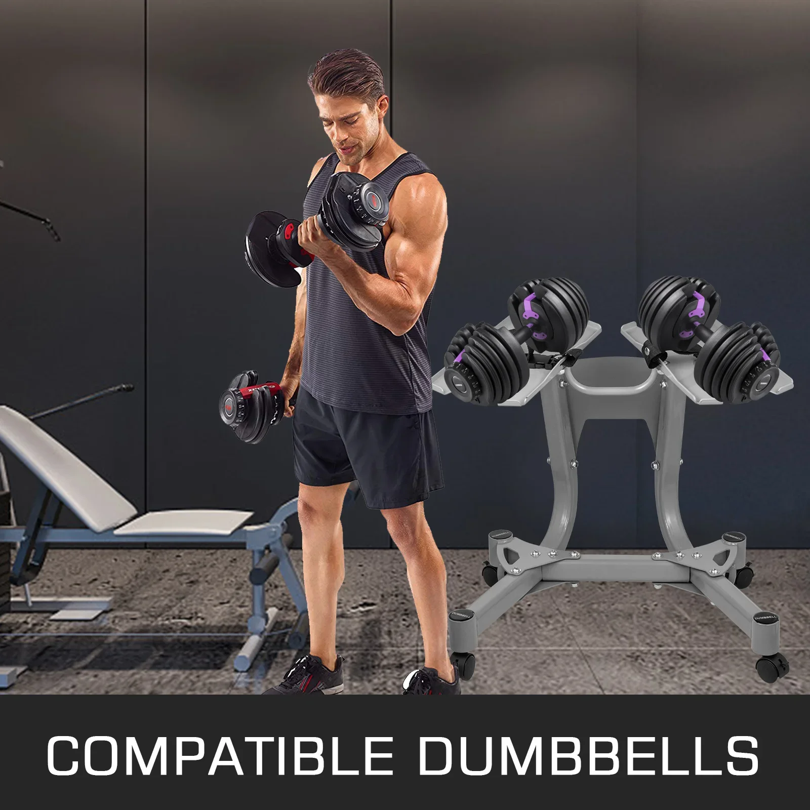 VEVOR EU Kho Hàng Tập Thể Hình Quả Tạ Bộ Giá Đỡ Có Thể Điều Chỉnh Quả Tạ Chân Đế Có Thể Điều Chỉnh Quả Tạ