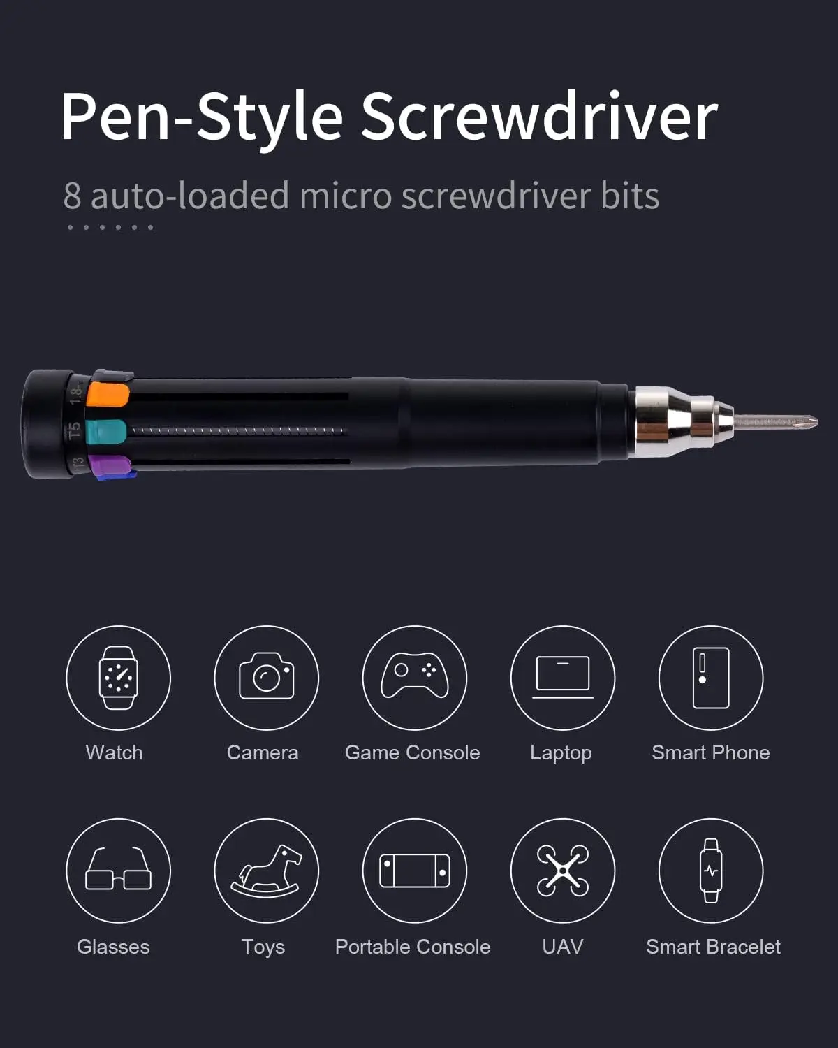 Micro Pen Screwdriver Set with 8 Auto-loaded Bits,Tiny EDC Tools for Watch Glasses and other Mini Electronics