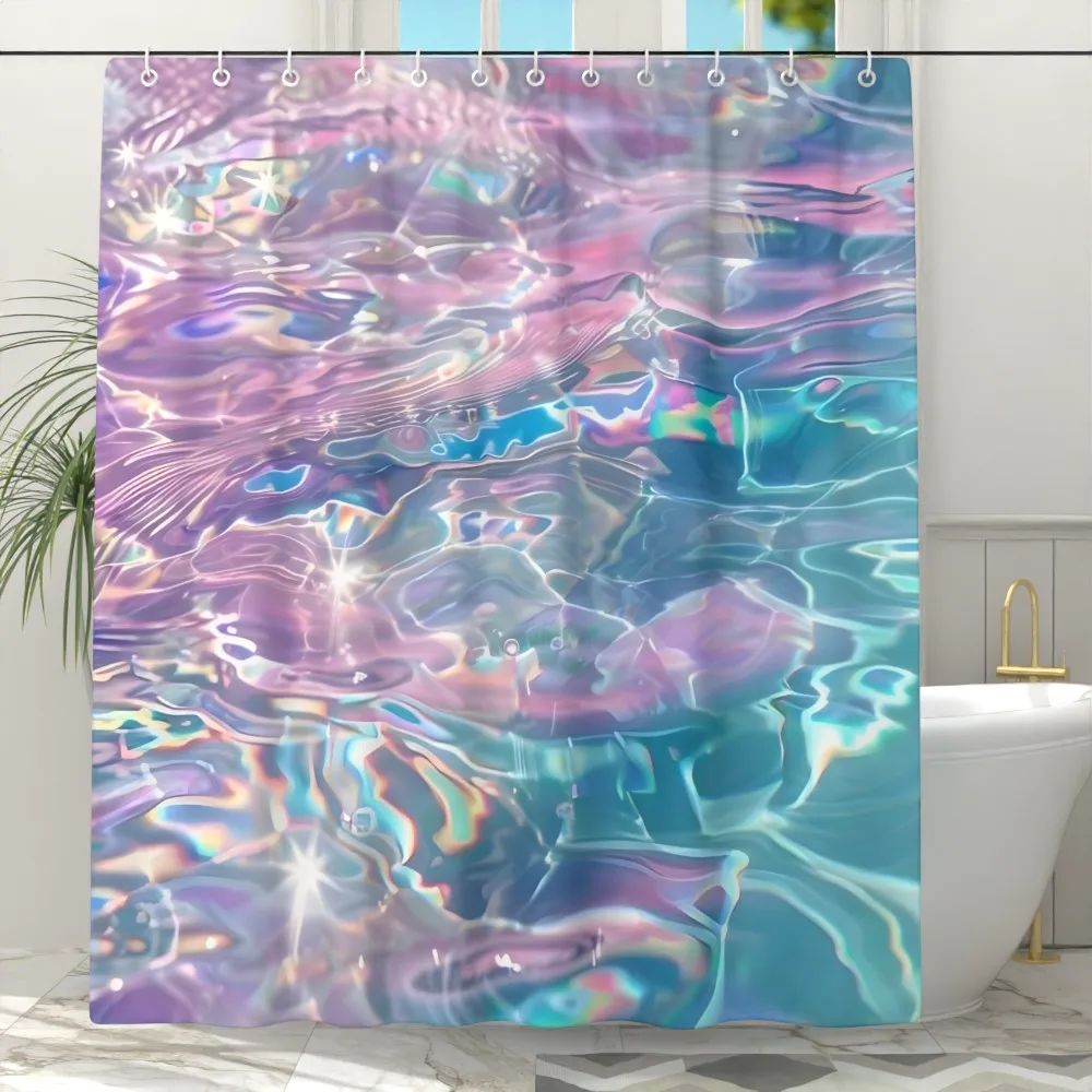 iridescent water wave shower curtain abstract rainbow art design for modern bathroom decor with hooks Enhance spatial aesthetics
