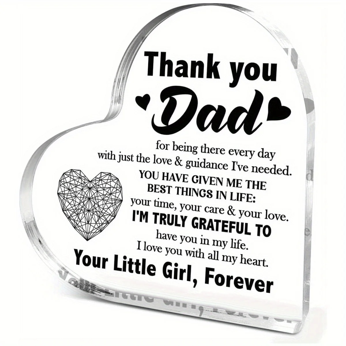 2D Flat for Dad Gifts from Daughter - Heart-Shaped Acrylic Plaque with 'Thank You for Dad' Message, Sentimental Father