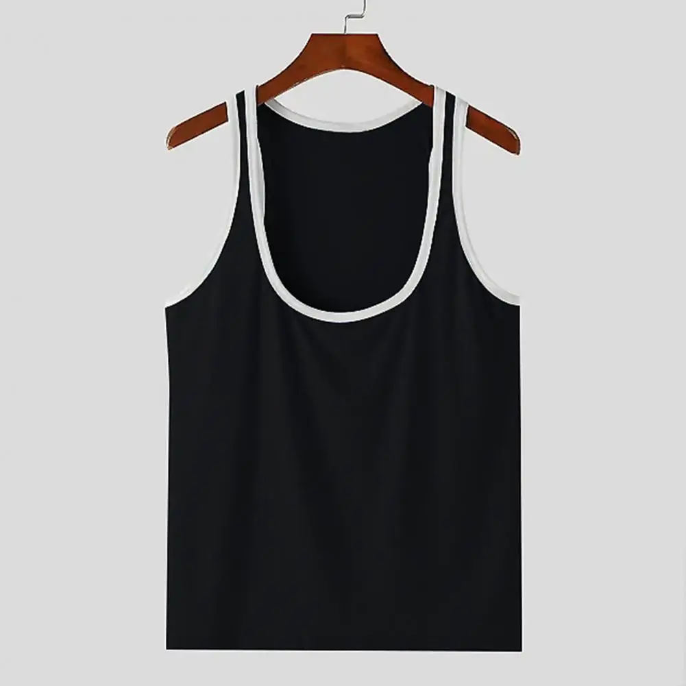 2026 Men Sport Vest Deep U-Shaped Collar Wide Straps Sleeveless Tank Tops Patchwork Color Loose Fit Casual Versatile Vest
