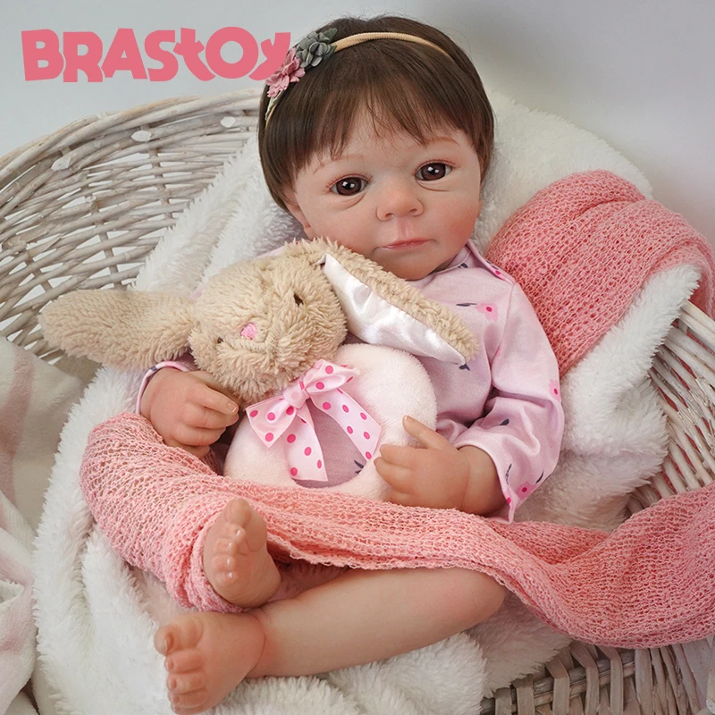 Boneca Bebê Reborn Pintada Realista Menina 48cm Pode Tomar Banho,Envio do Brasil