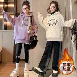 Girls Letter Prints Hoodies Children Thicken Fashion Sweatshirts Kids Hooded Tracksuit Autumn Winter Casual Warm Clothing