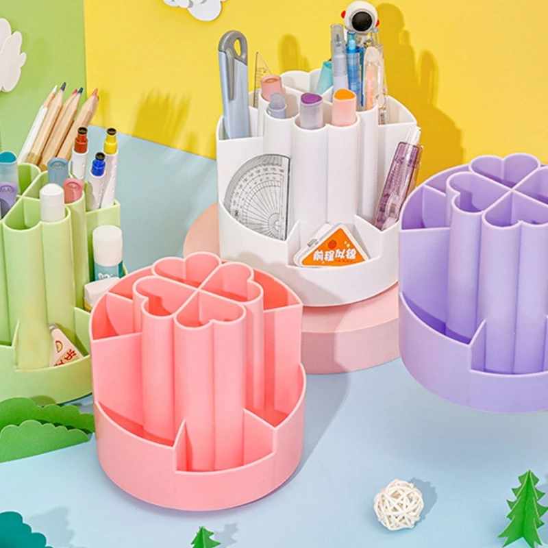 ภาชนะใส่ปากกาพลาสติกหมุนได้โต๊ะแต่งหน้าแปรงที่ใส่ปากกาเก็บถ้วยโต๊ะเครื่องเขียนออแกไนเซอร์โต๊ะออแกไนเซอร์ปากกา Y9RF