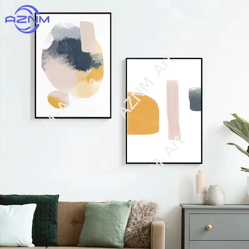 1/2pcs Pink Navy Blue Shapes Abstract Painting Prints Modern Minimalist Poster Wall Art Canvas Picture for Living Room Decor