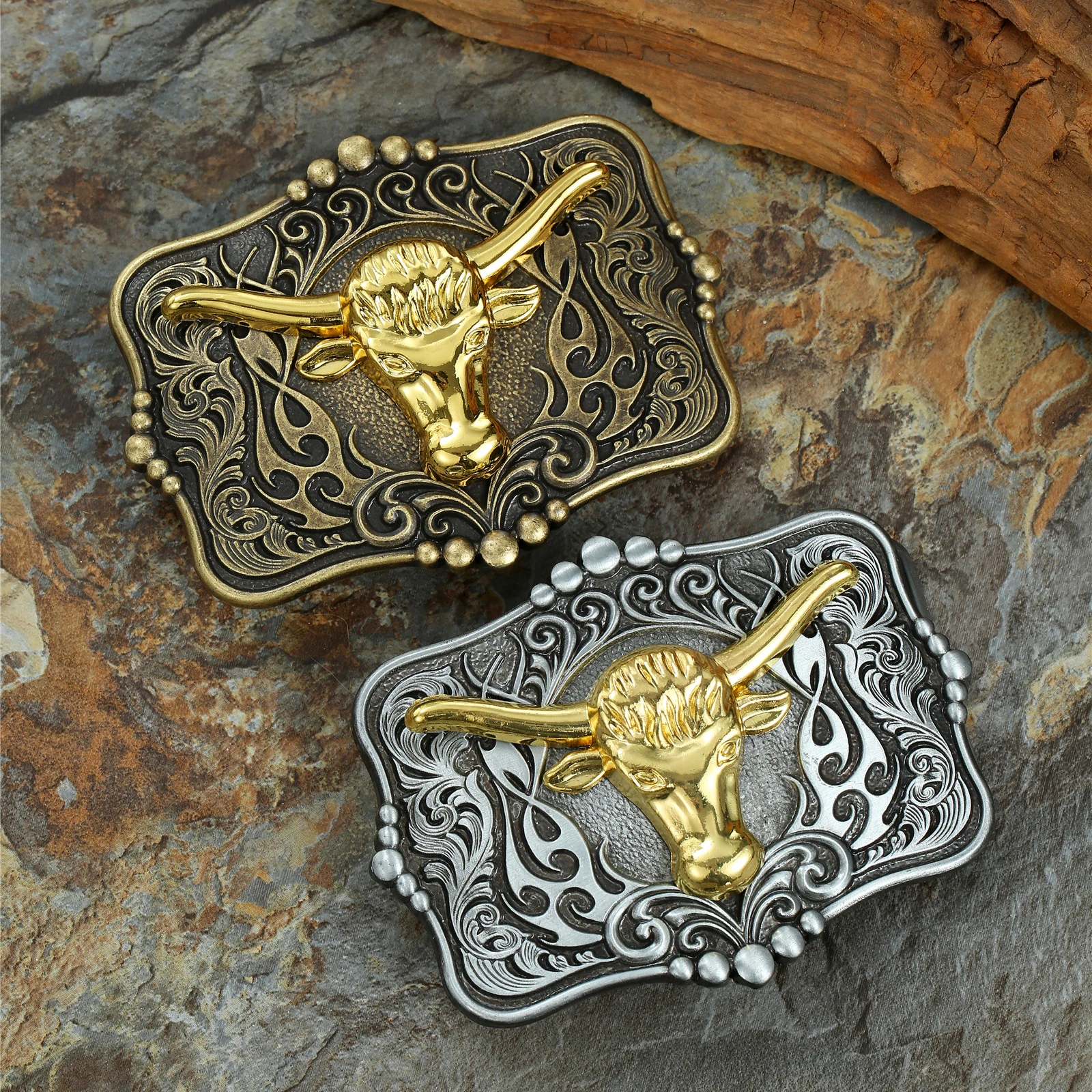Engraved Floral Texas Longhorn Belt Buckle, Men's Western Cowboy Decorative Belt Buckle Replacement