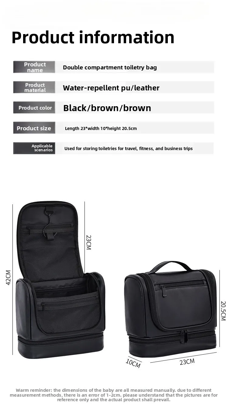 New Double-layer Hanging Large-capacity Men's Toiletry Bag, Business Travel Portable Dry and Wet Separation Cosmetic Storage Bag