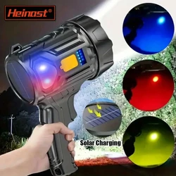 Solar Powered Tactical Torch with Hard Light LED Bright Searchlight for Outdoor Camping and Emergency Use  with 3-Color Filter