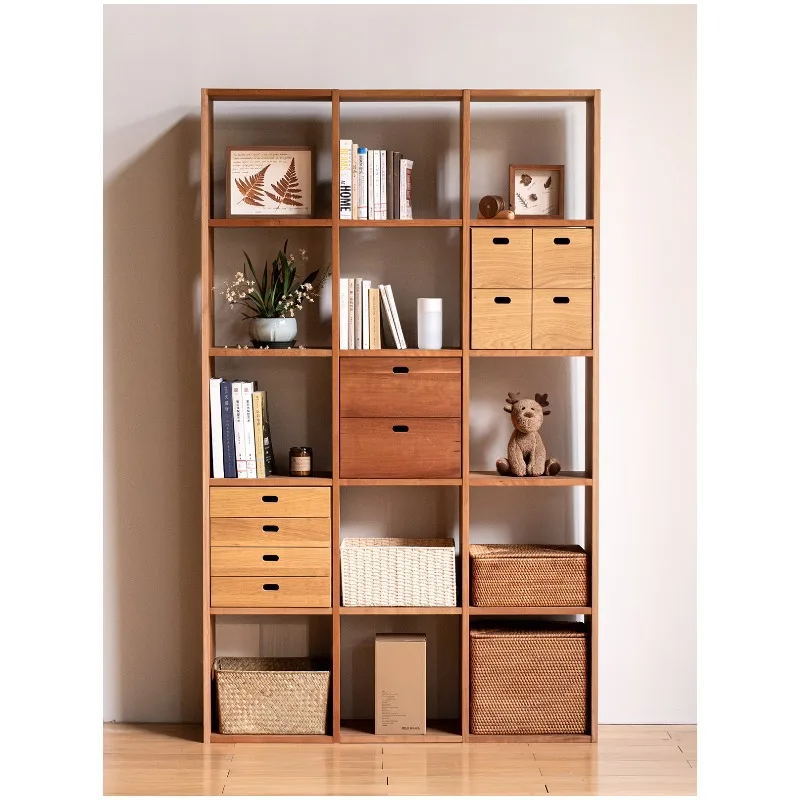 

Home Combination lattice bookshelf cherry wood Japanese floor-to-ceiling living room solid wood storage cabinet storage cabinet