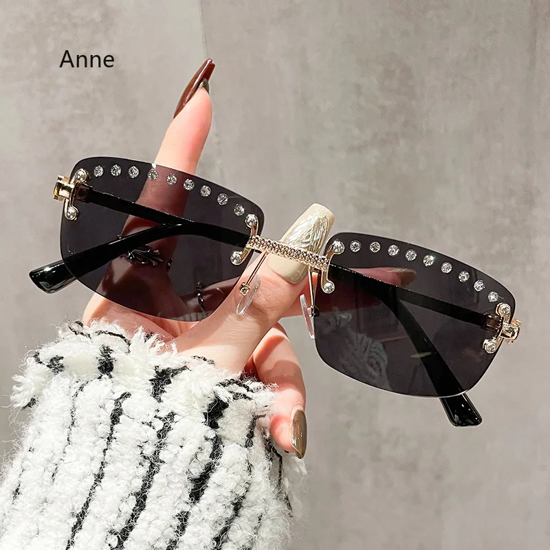 Rectangular Rimless Sunglasses For Women Men Designer Fashion Rhinestone Sun Glasses Outdoor Lunette De Soleil Femme gafas